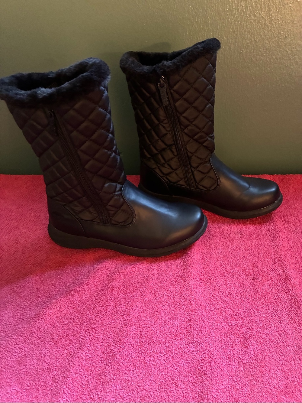 Jack by BB Dakota Black Quilted Mid-Calf Winter Boots with Faux Fur Trim